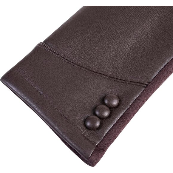 Women's Brown Winter Leather Touch Screen Wool Lined Windproof Warm Dress Gloves - Picture 4 of 9